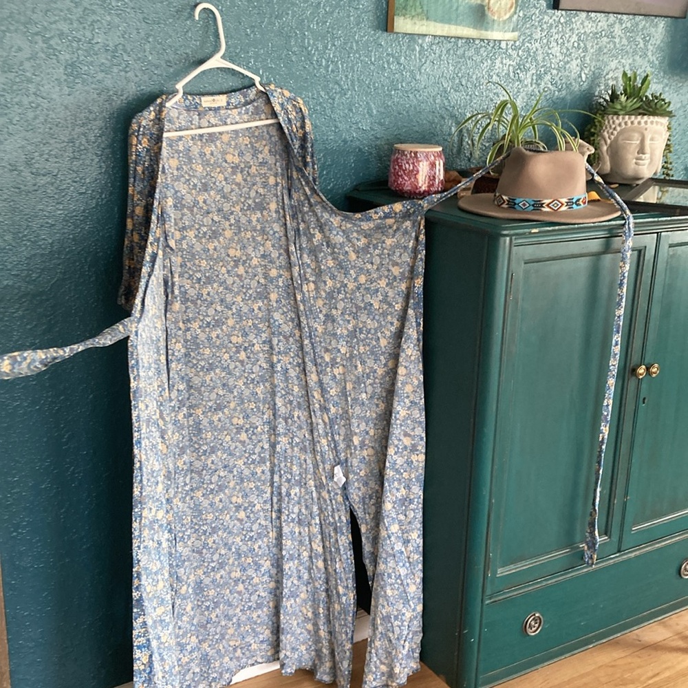 Natural Life Floral Blue Maxi, Wrap Dress small - Picture 8 of 9